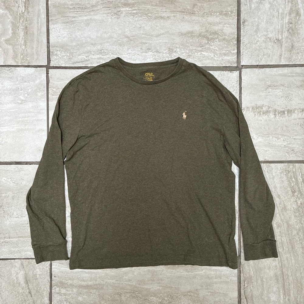 Polo Ralph Lauren Olive Green Long-Sleeve Crewneck Shirt Size Large Classic Fit